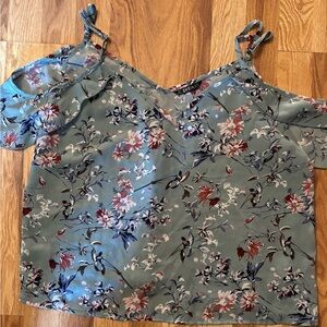 SHEIN Floral Cold Shoulder Blouse - Green and Red